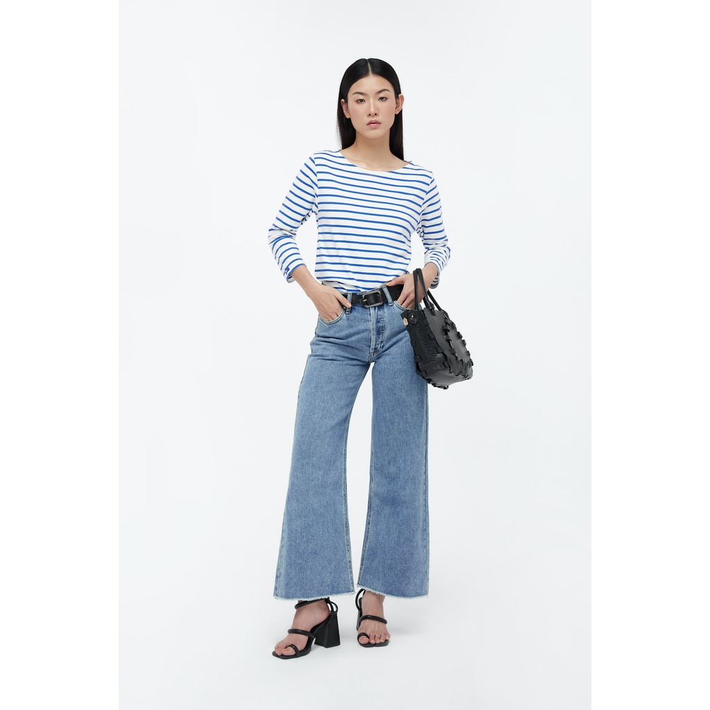 TheBlueTshirt - Áo Thun Tay Dài Nữ Sọc Xanh Trắng - New Classic BlueT - White / Blue Stripe