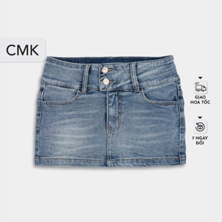 Chân váy jean CHICMONKI lưng thấp màu xanh nhạt chất liệu co giãn - CMJ1402