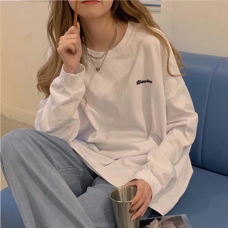 Áo thun SUXI tay dài cổ tròn màu sắc đơn giản phong cách thời trang Hàn Quốc