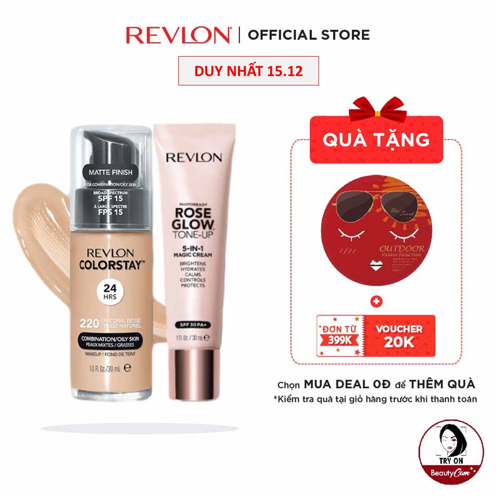 [Combo] Kem nền kiềm dầu Revlon Colorstay 24h SPF 15 + Kem lót chuyên nghiệp 5in1 SPF 30PA+ 30ml