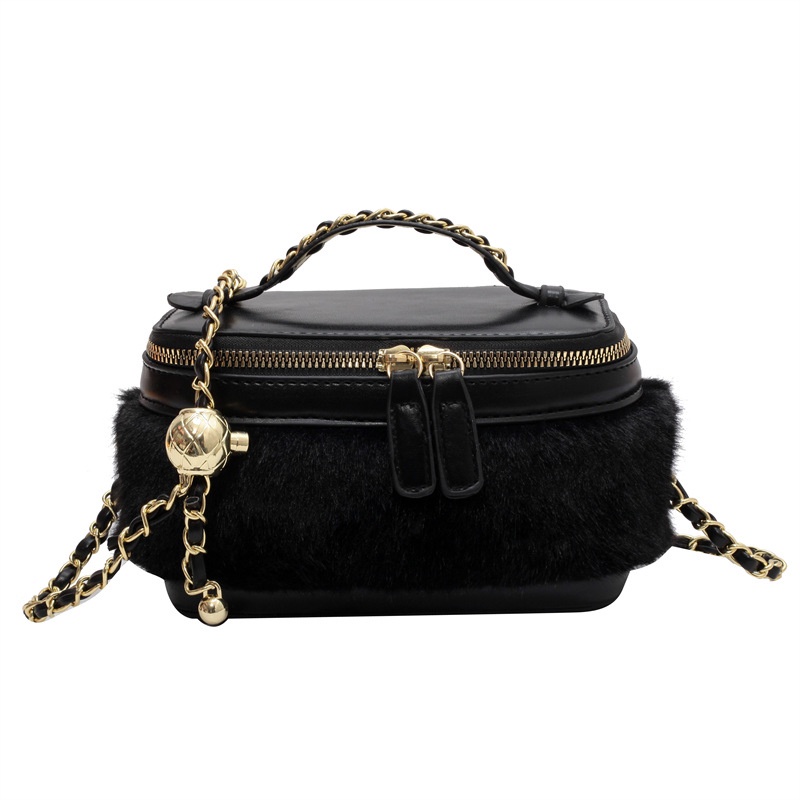 Túi Xách Đeo Chéo Hình Trụ Phối Lông Nhung Phong Cách Thời Trang Retro 2022 Mới