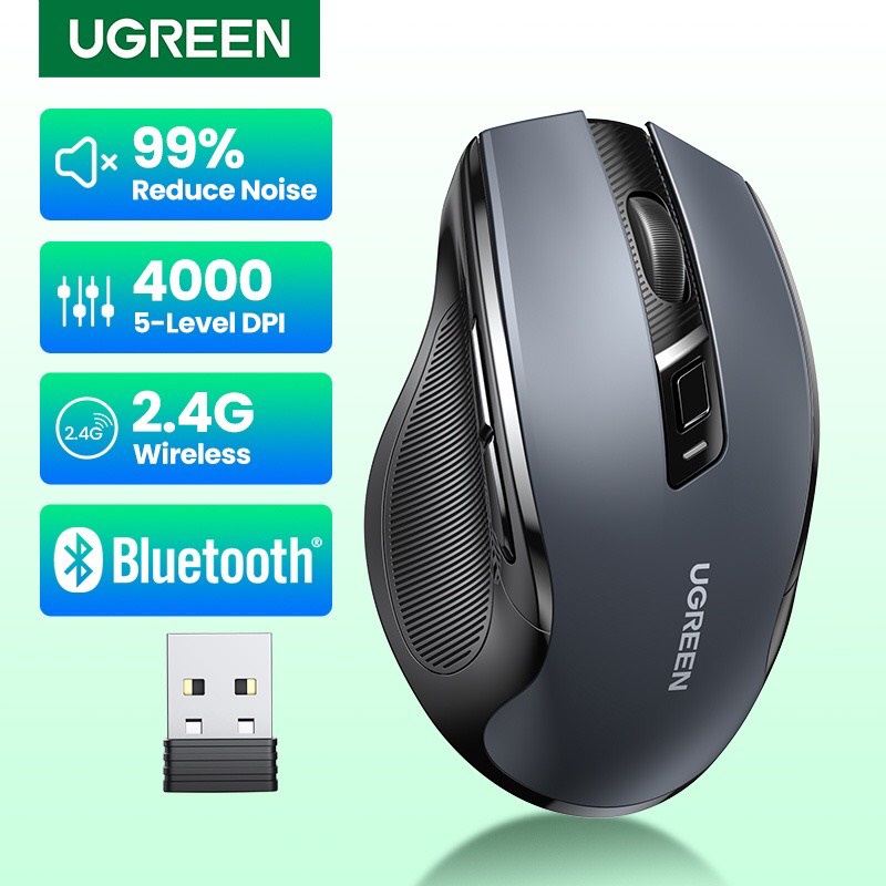 UGREEN Chuột Không Dây 6 nút im lặng 5 Cấp Độ 4000DPI 2.4G + Kết Nối USB Mini Buetooth 90855 chính hãng