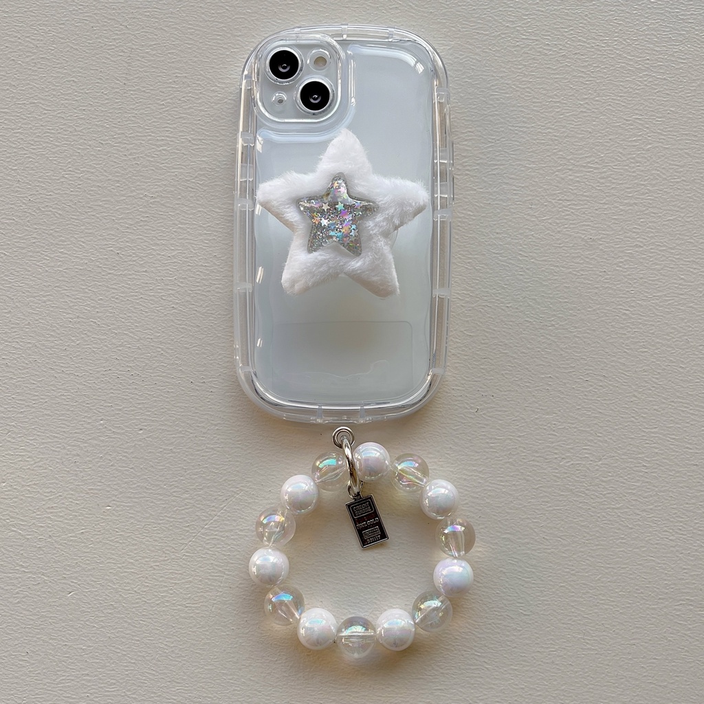 Ốp Điện Thoại Tpu Silicon Mềm Trong Suốt Chống Rơi Có Vòng Đỡ + Dây Đeo Ngọc Trai Cho iPhone 14 13 12 11 Pro Max XS XR 14 Plus