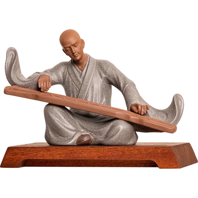 Tượng tăng nhân đánh đàn mẫu 2022 - Tượng tu sĩ gảy đàn an nhiên (kèm đế) decor bàn trà tiểu cảnh