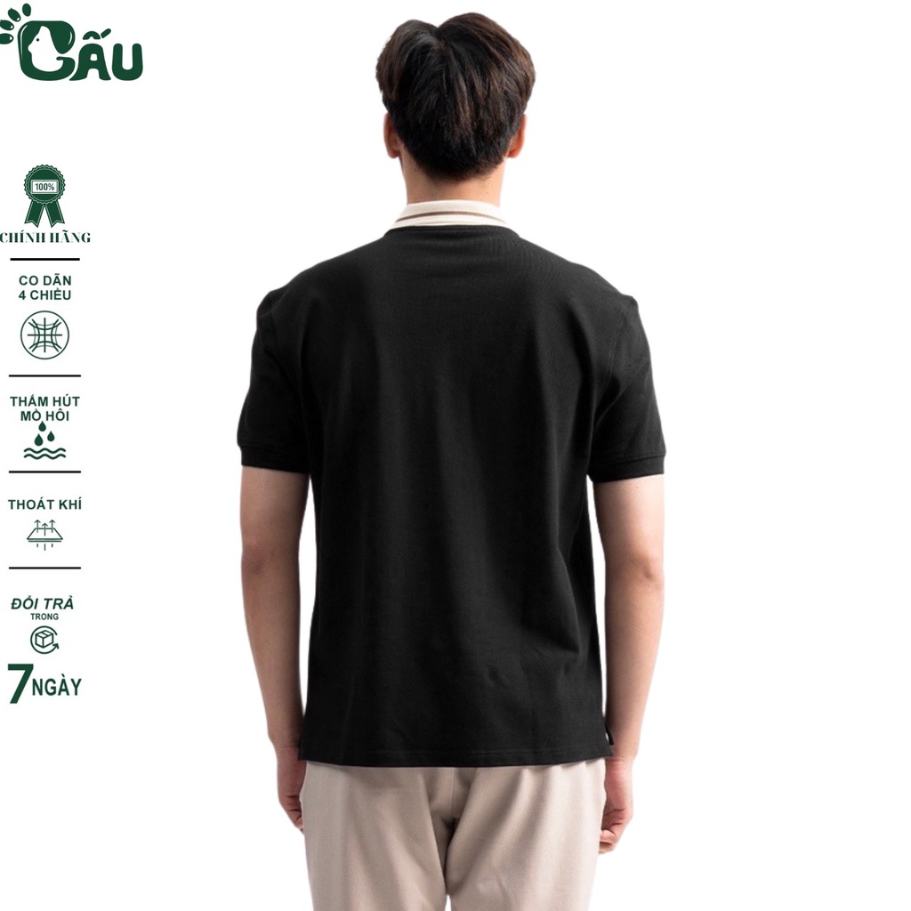 Áo thun Polo GẤU 194 Trơn Unisex vải cá sấu Poly co dãn 4 chiều dày dặn form gerular fit - PL Sọc Ca Cao Viền Nâu