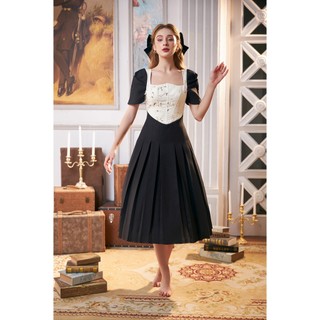 CHICHI - Váy tex sồi Nga phối lưới thêu hoa corset Robe Légende