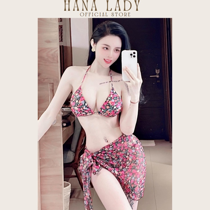 Bikini sexy 3 mảnh - Đồ tắm đi biển dây quyến rũ nâng ngực hoa xinh B139