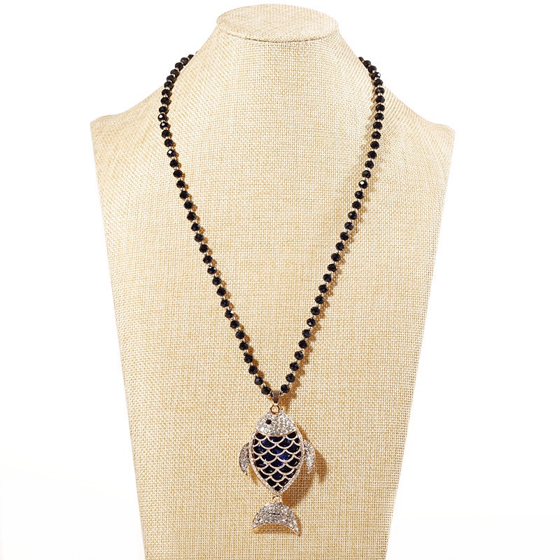 Vòng cổ Dài Mặt Hình Cá Đính Đá Pha Lê Xanh Đỏ Cho Nữ