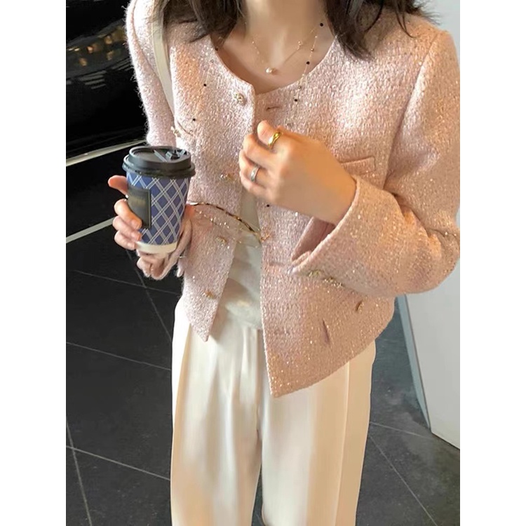 Ảnh thật 4 hình cuối-HC887.Áo khoác Tweed dáng ngắn xuân thu thời trang Hàn Quốc