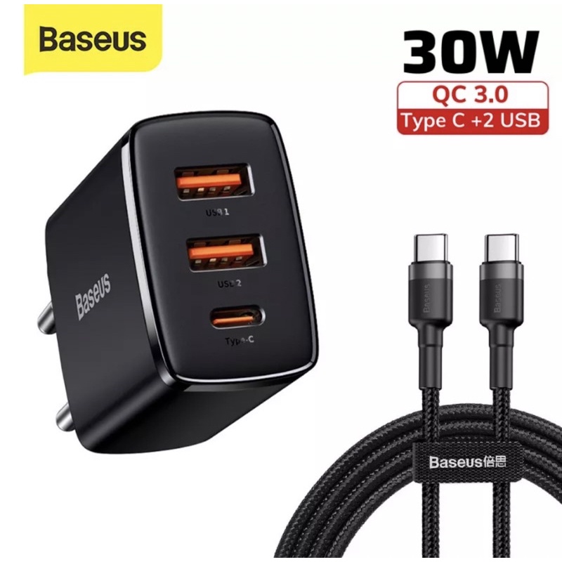 Củ sạc nhanh 30W Baseus 3 cổng TypeC/ USB hỗ trợ QC4.0/PD3.0