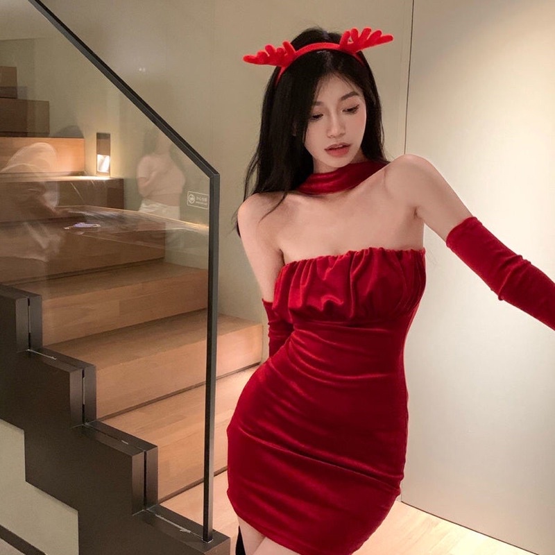 Đầm body kèm găng tay giáng sinh