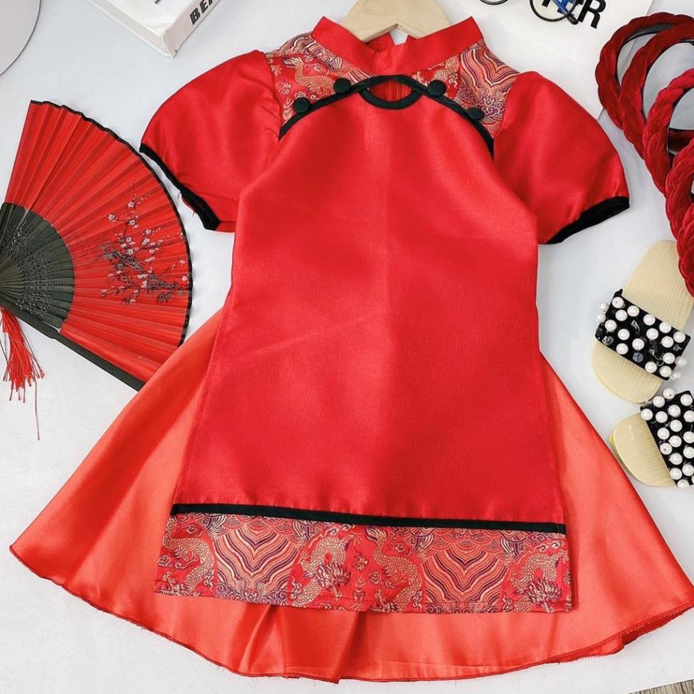 Áo dài cách tân cho bé gái HÀNG THIẾT KẾ MAY KỸ áo dài lụa tết tay bồng cao cấp Hongvybaby