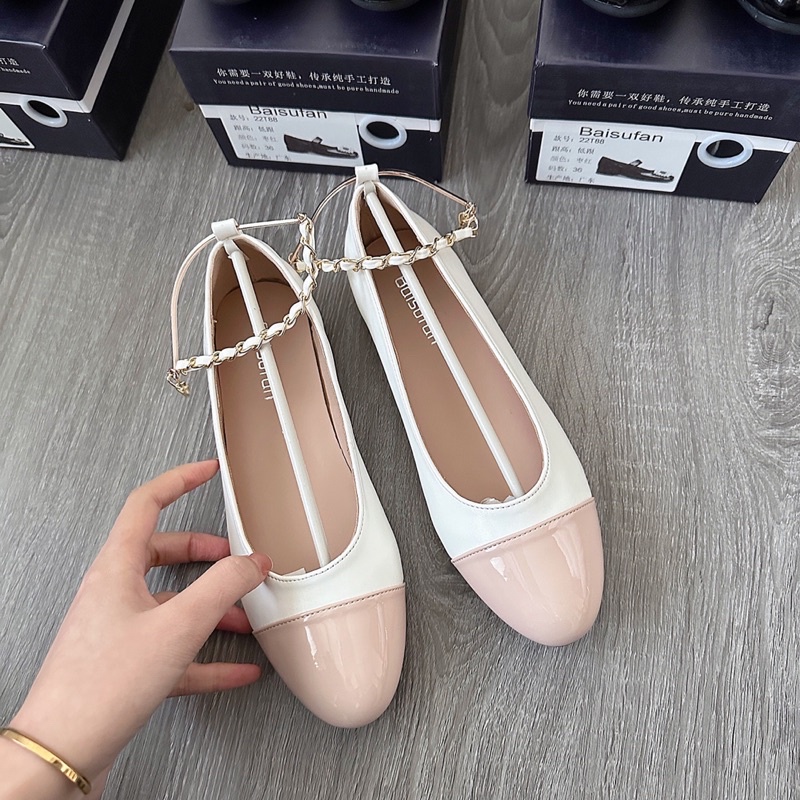 Giày búp bê xích phối mũi giày sẵn lùi 1 size  sẵn