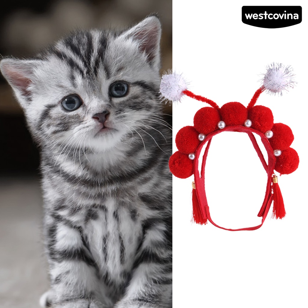 [COD]♘Mũ Lông Nhung Hóa Trang Mèo Thiết Kế Kiểu Opera Trung Hoa Trang Trí Tiệc Tùng Dành Cho Thú Cưng