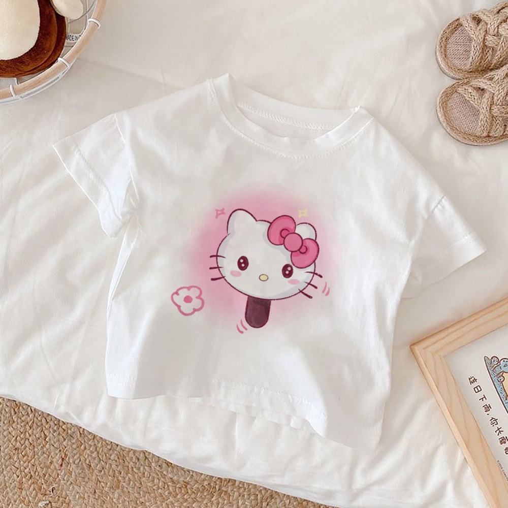 Áo Thun Trắng In Hình Mèo kitty Dễ Thương Cho Bé Gái