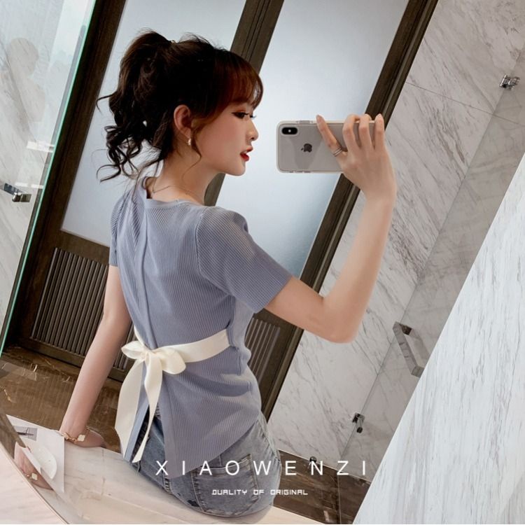 Áo Thun Ngắn Tay Dáng Ôm Cột Dây Sau Lưng Thời Trang Mùa Hè Quyến Rũ Cho Nữ