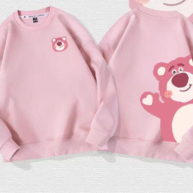 Áo Sweater 100% Cotton Tay Dài Cổ Tròn In Họa Tiết Dâu Tây / Gấu Dễ Thương Thời Trang Cho Gia Đình
