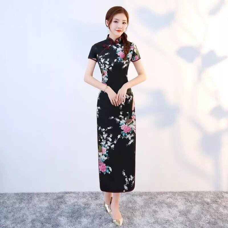 TIANLEYU váy đi đám cưới Đầm Sườn Xám Cách Tân Dáng Chữ a Tay Lửng Phong Cách Trung Hoa Thời Trang Xuân Hè Cho Nữ áo dài QZ08