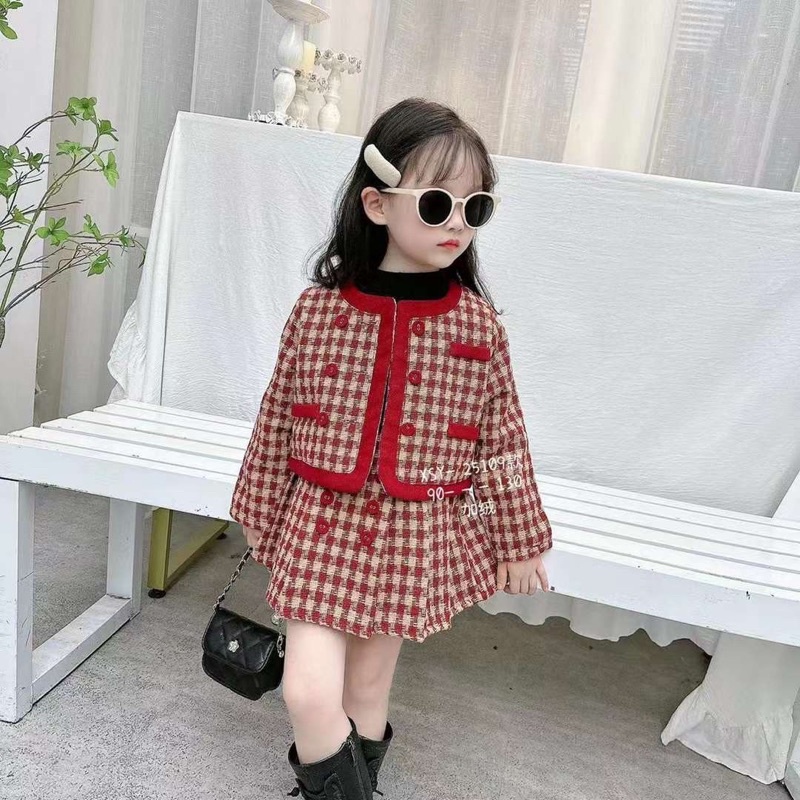 Set váy dạ đỏ đẹp hàng cao cấp Quảng Châu cho bé gái