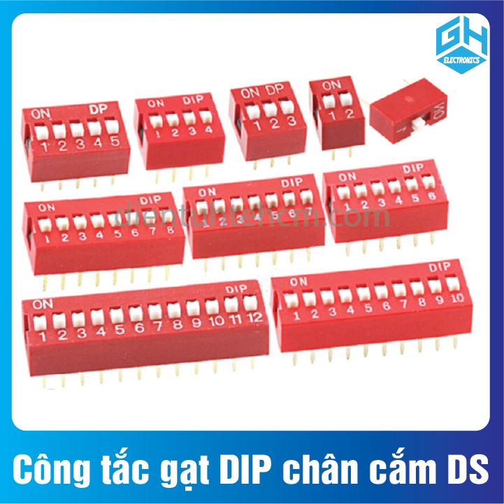 Công tắc gạt DIP chân cắm DS màu đỏ DS-01 đến DS-12
