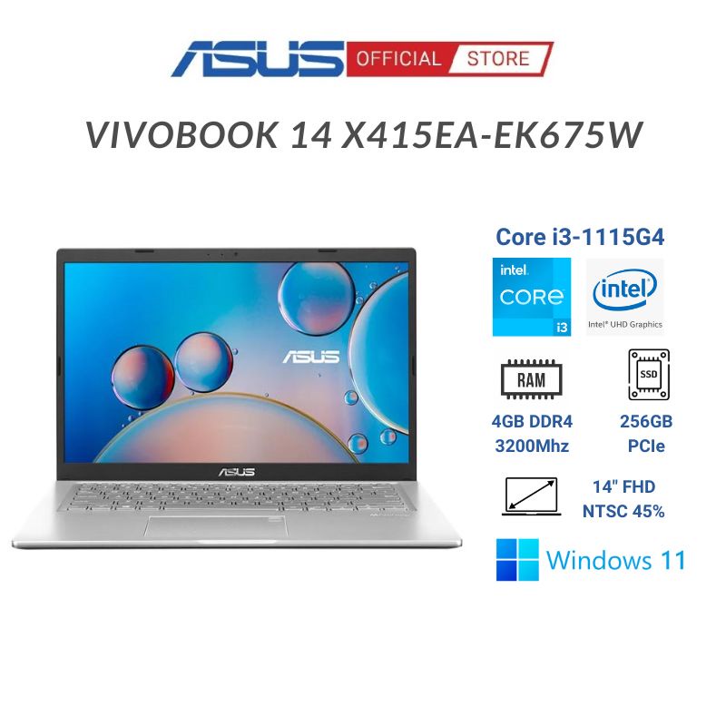 [MÃ ELBAU5 Giảm tới 500K] Laptop Asus X415EA-EK675W (Core™ i3-1115G4