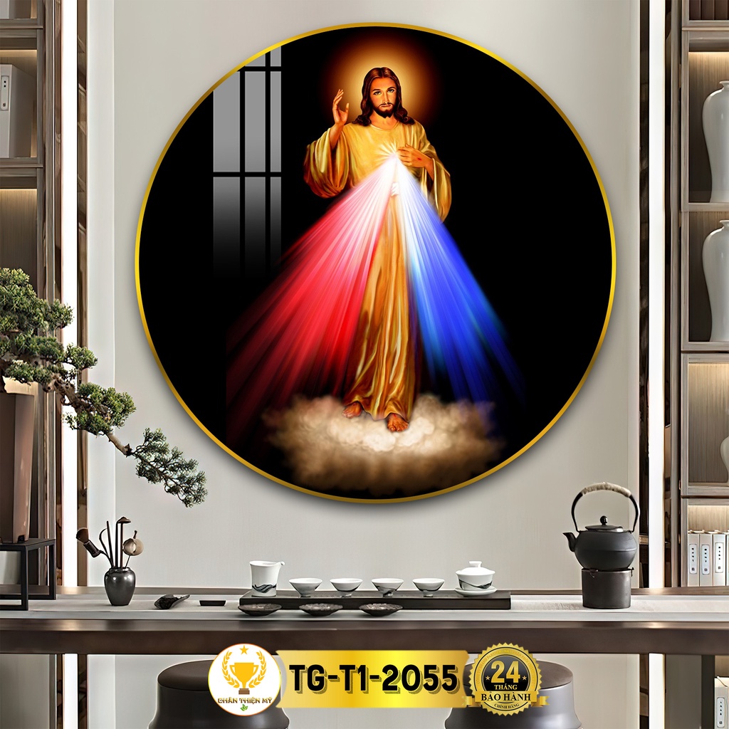 Tranh Tráng Gương Pha Lê Tròn CHÂN THIỆN MỸ, Tranh Công Giáo Treo Tường Chúa GiêSu TG-T1-2055