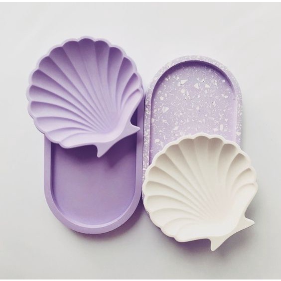 Đế Lót Khay Terrazo Hình Vỏ Sò Jessmonite Đa Màu Sắc Đựng Nến Thơm, Nguyên Liệu Handmade, Candle DIY