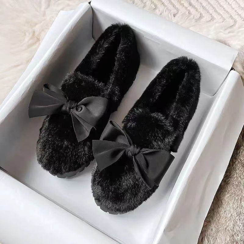 Giày lông JANE HARLOW/JANE HARLOW, giày hạt đậu, giày lót nhung mùa đông cho nữ, xỏ chân, mùa đông mẫu mới 2022