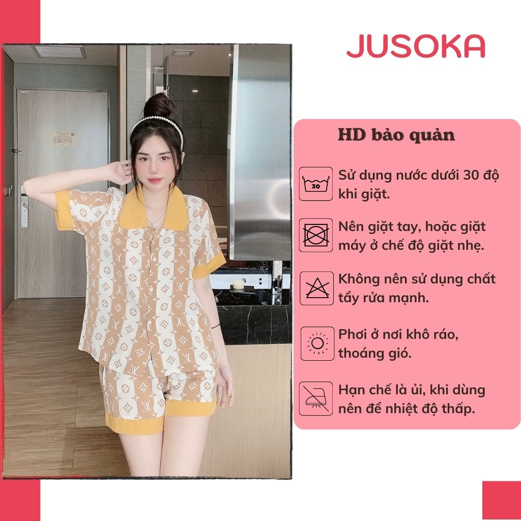 Đồ bộ pijama lụa đùi nữ mặc nhà bigsize họa tiết cổ sen dễ thương chất liệu mango cao cấp JUSOKA