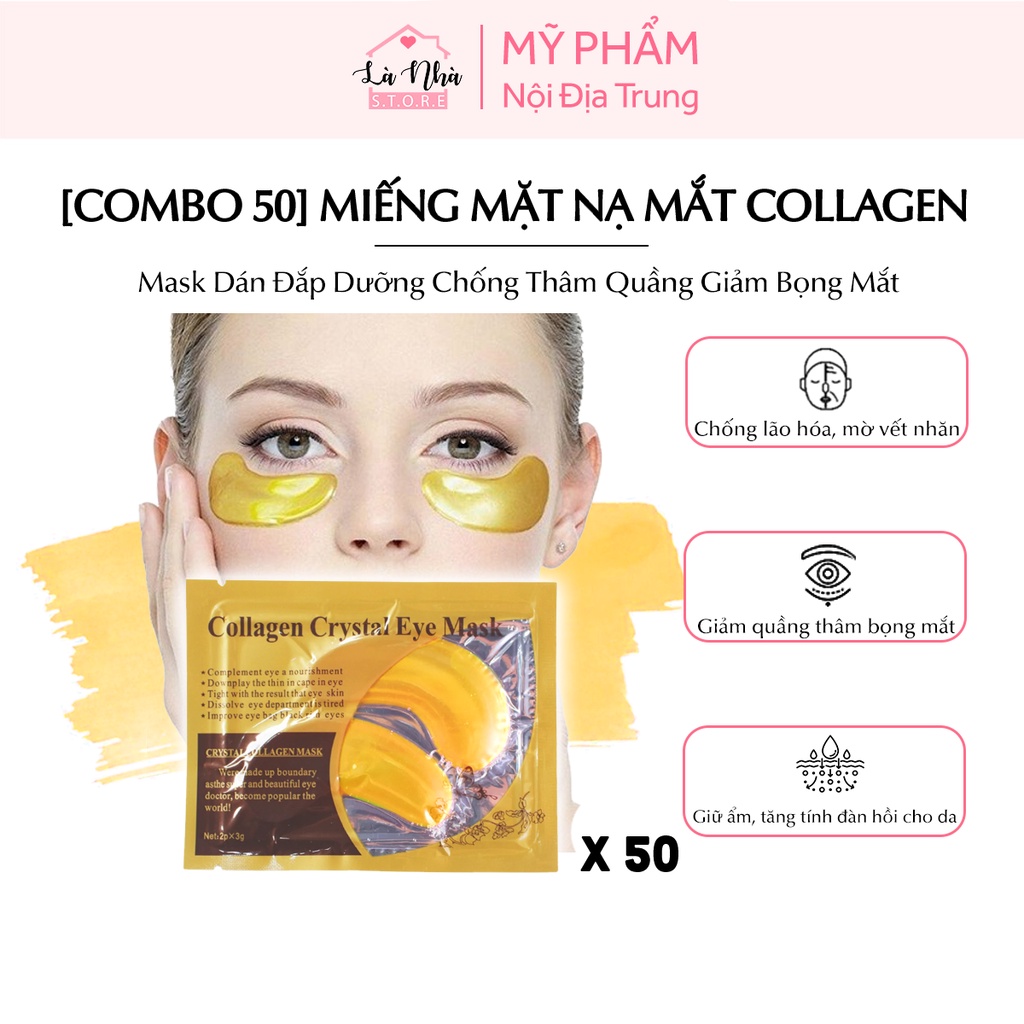 Hộp 50 miếng mặt nạ mắt collagen vàng 24k dưỡng mắt giảm bọng mắt, mask đắp mắt chống thâm, giảm quầng mắt hàn quốc.