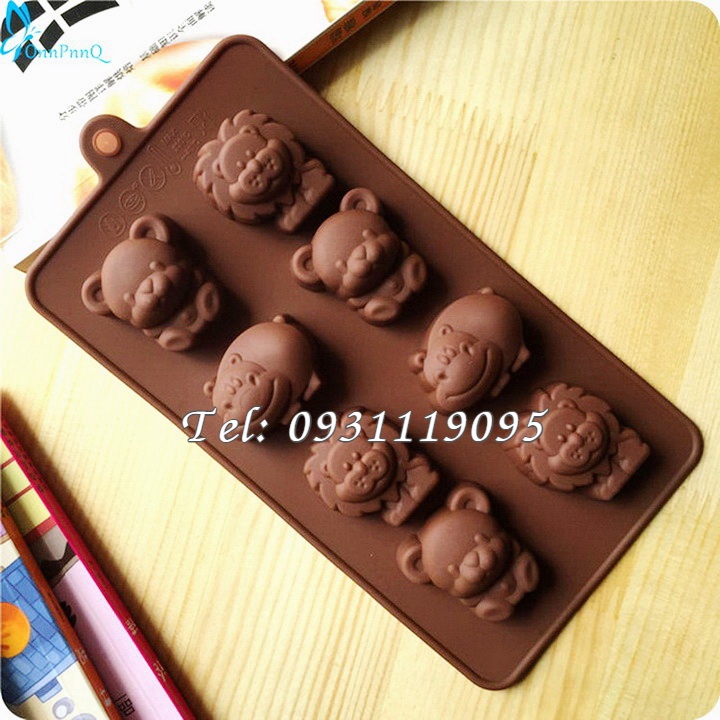 Khuôn silicon làm bánh, rau câu, socola vĩ 8 con hà mã, sư tử, gấu – Mã số 1435