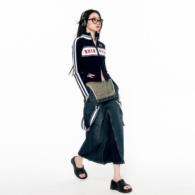 Ehk Áo Sweater Dệt Kim Mỏng Vừa Vặn Thêu Họa Tiết Sọc Màu Trắng Xanh Dương Phong Cách Retro Dành Cho Nữ