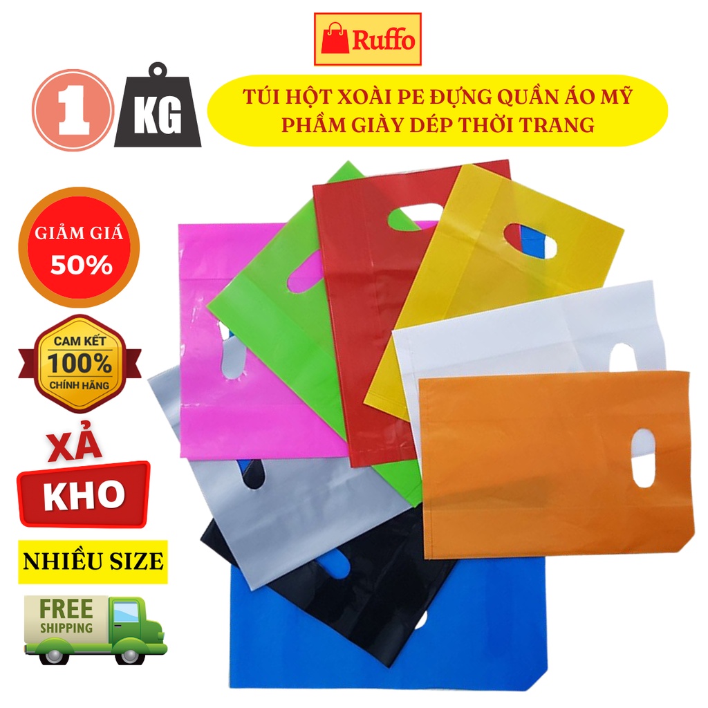1Kg Túi Đóng Gói Hàng Ni Lông Hạt Xoài PE Ruffo Quai Đục Lỗ Đựng Giày Dép Mỹ Phẩm Quần Áo Thời Trang