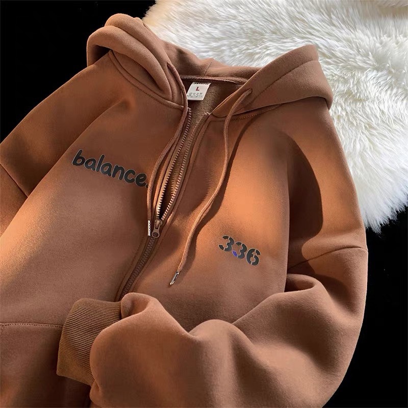 Áo Khoác Hoodie Dây Kéo Thêu LOGO 336 Vải Nỉ PE Phối Nón lớn From Rộng Phong Cách Hàn Quốc Hot Trend. XUT