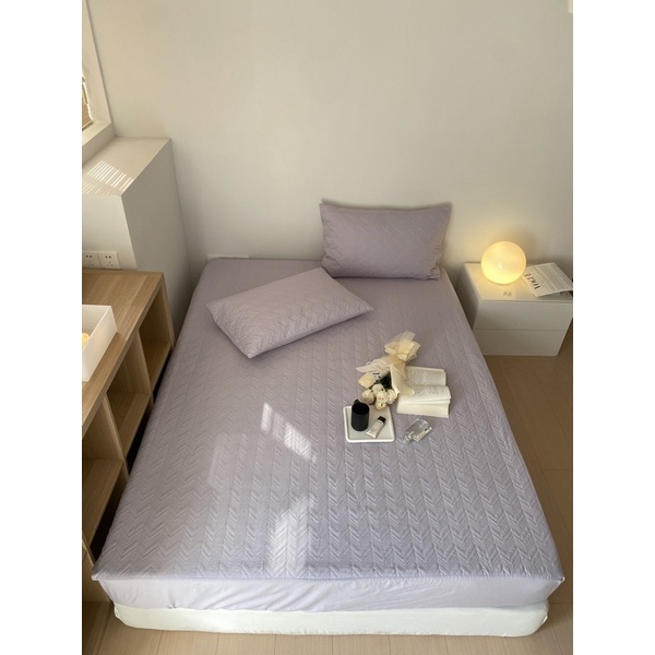 Set 3 món ga gối cotton trần hoạ tiết zic zac