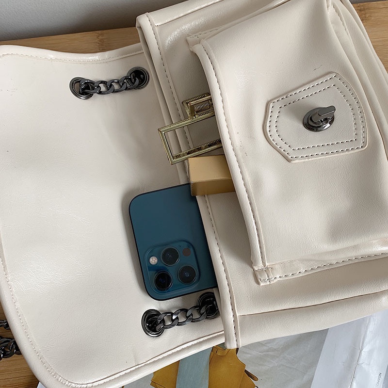 Túi Xách Cỡ Lớn Phối Dây Xích Phong Cách Retro Cho Nữ