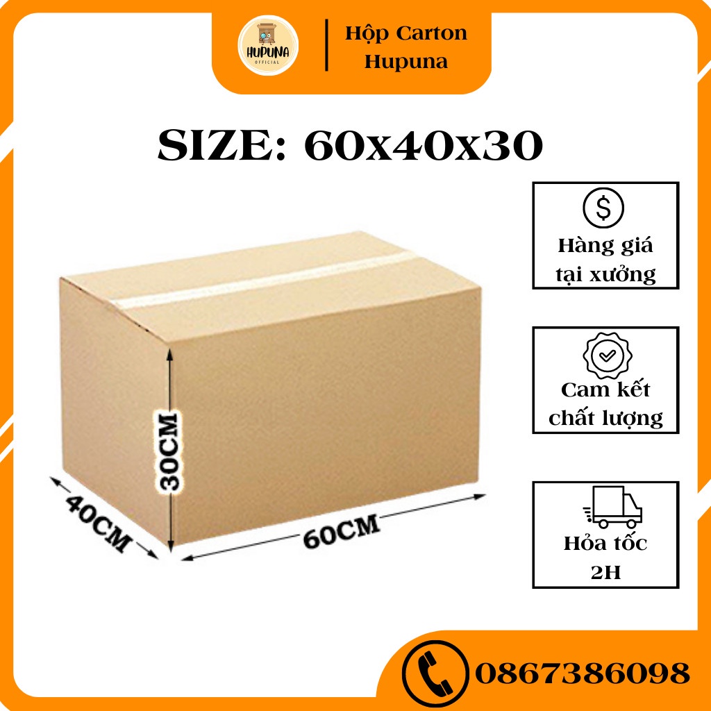 Hộp Carton Hupuna Size Lớn, Thùng Carton 60x40x30 3 Lớp, Thùng Carton Cao Cấp Gói Hàng, Chuyển Nhà, Chuyển Văn Phòng.
