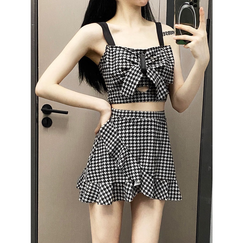 Bộ Đồ Bơi Không Tay Họa Tiết Caro Quyến Rũ Cho Nữ