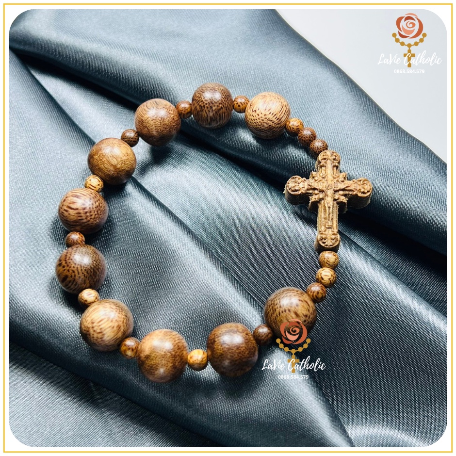 Vòng Tay Mân Côi Trầm Hương Tốc Tự Nhiên Hạt Tròn LaVie Catholic
