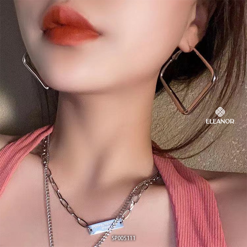 Bông tai nữ chuôi bạc 925 Eleanor Accessories thiết kế hình thoi viền trơn basic phụ kiện trang sức 5111