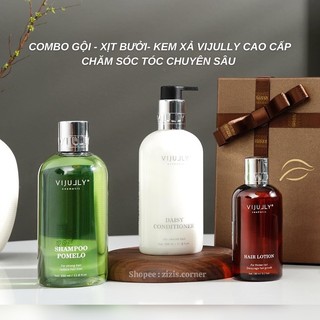 Combo chăm sóc tóc gồm dầu gội , xịt bưởi và dầu xả Vi Jully giúp giảm rụng , mọc tóc và phục hồi tóc chắc khoẻ