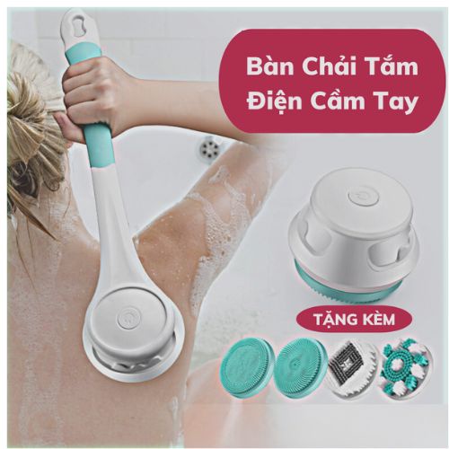 Bàn chải tắm điện, máy tắm điện toàn thân cầm tay nhiều cấp độ sạc pin USB tặng kèm 4 đầu cọ thay thế 01T3-MTT