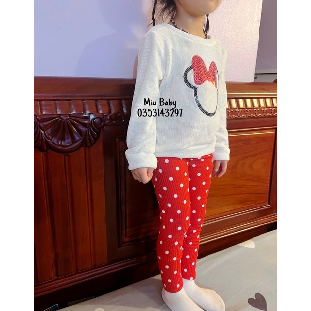 Set bộ Mickey len trắng đỏ xám bé gái nguyên móc xịn đét