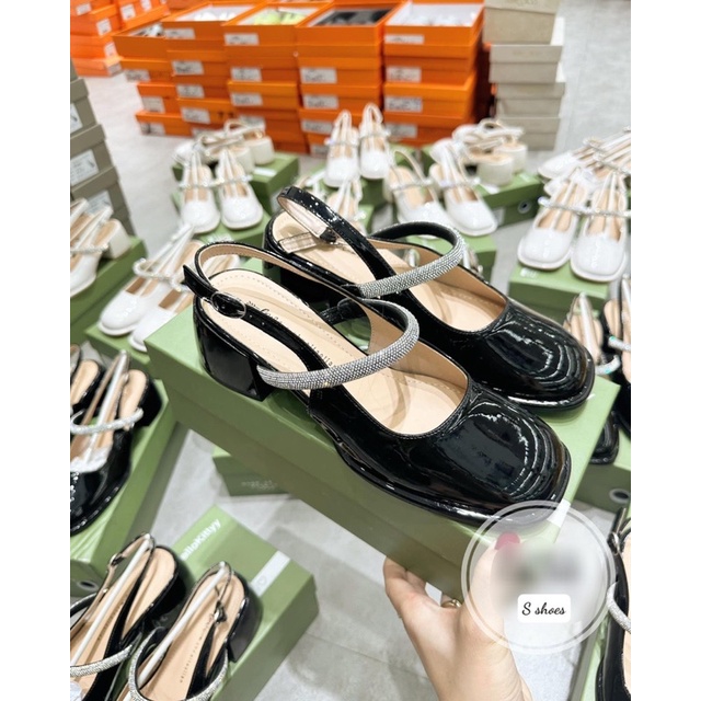 Sandal mũi vuông quai đá ngang gót thấp fullbox hàng quảng châu cao cấp