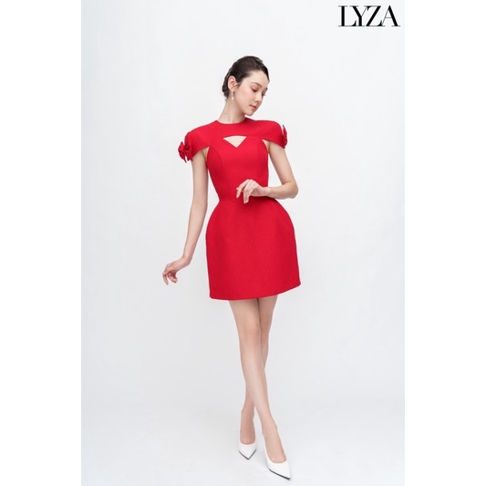 LYZA- Đầm đỏ đính nơ tay Peony Dress