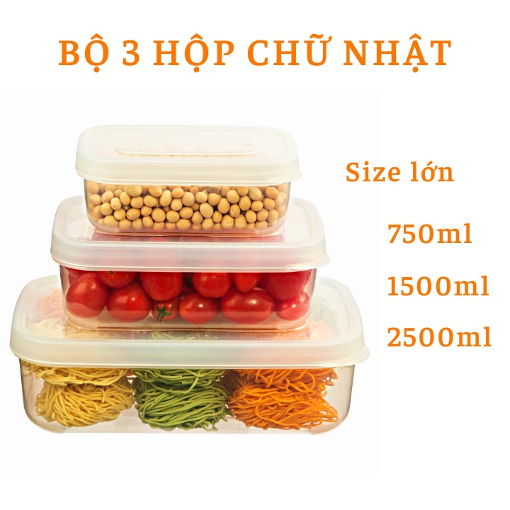 Bộ 3 hộp thực phẩm inochi. Chất liệu nhựa PP an toàn, chịu nhiệt 140 độ C, không mùi, hạn chế rò rỉ nước