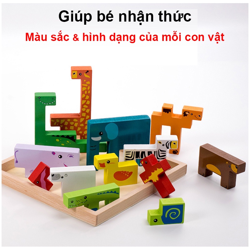 Đồ chơi xếp hình động vật, đồ chơi lắp ráp, ghép hình bằng gỗ giúp bé phát triển khả năng thị giác và tư duy hình ảnh