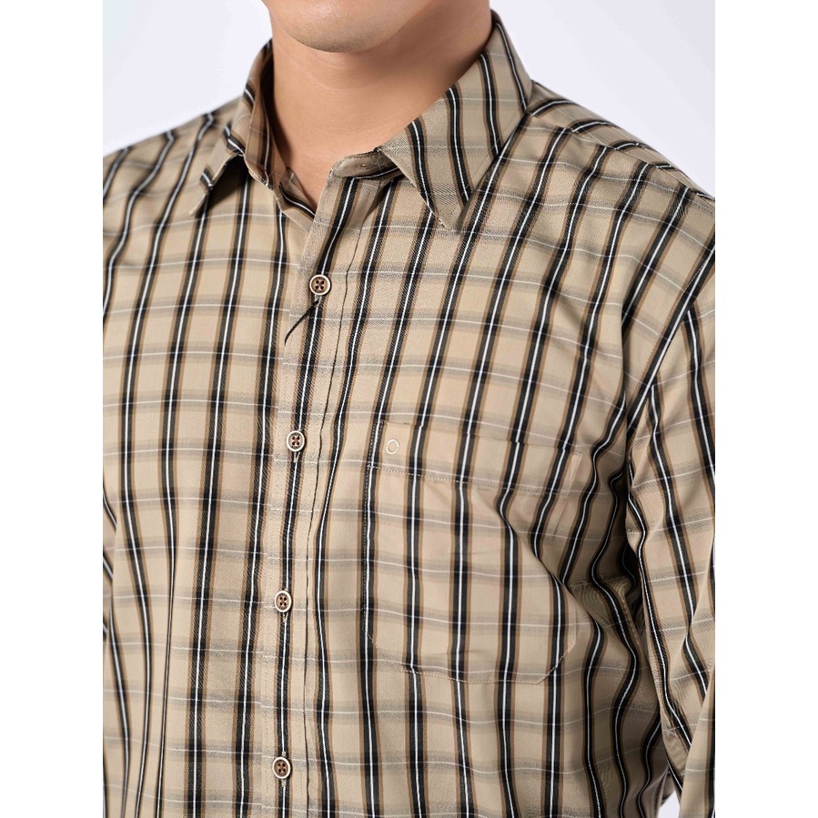 OWEN - Áo Sơ mi dài tay Owen Regularfit chất Cafe kẻ ca rô nâu be 220871