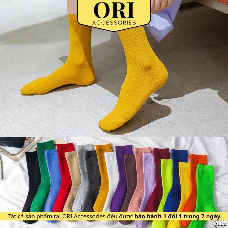 Tất vớ nữ cổ cao dễ thương phong cách Hàn Quốc đủ màu trơn đen, đỏ, vàng, xám, be ORI ACCESSORIES V002