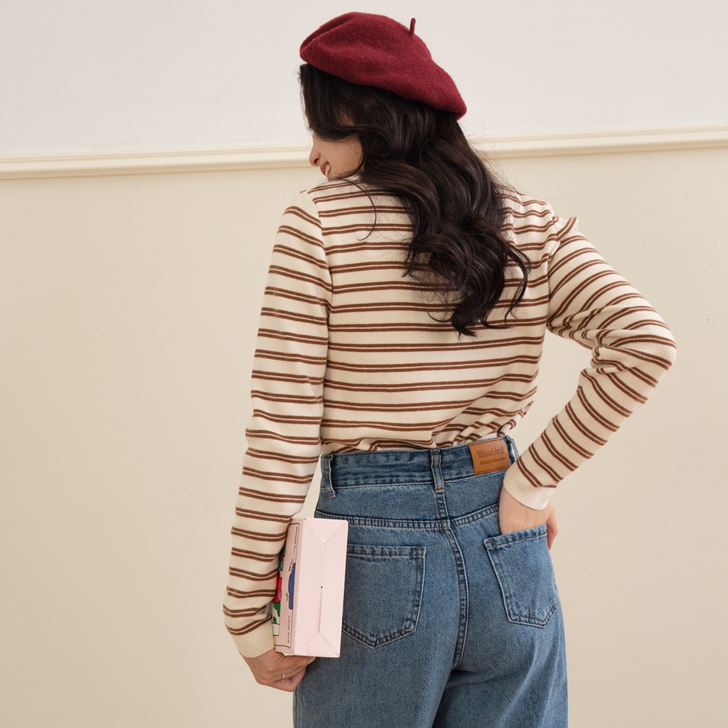 BLEUBIRD Áo len dệt kim kẻ ngang Wally Knittop